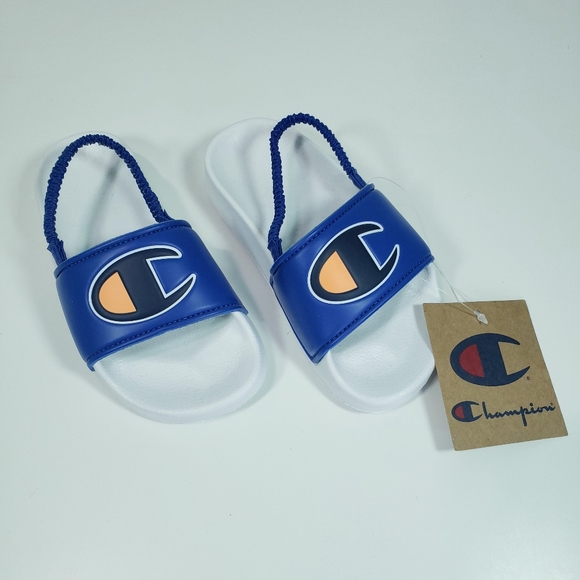 9K Champion Kids Toddler Unisex Blue White Summer Beach Water Sandals Flip Flops - Picture 1 of 3